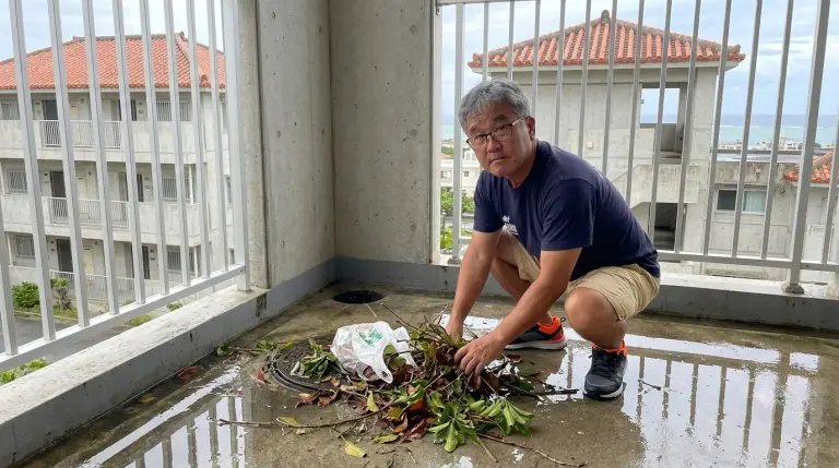 台風後はベランダの排水口のゴミを掃除しましょう